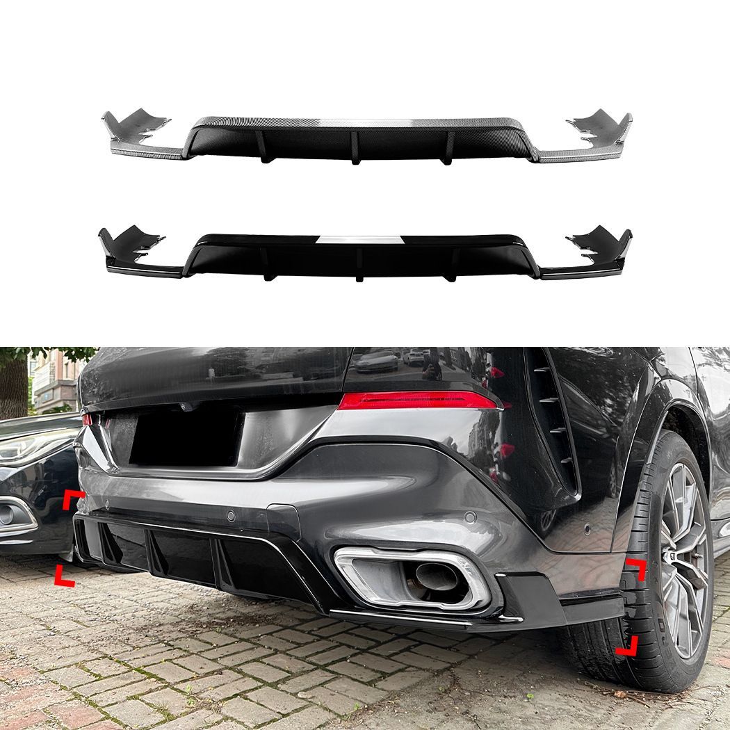 BMW X6 エックスシックス G06 2019年以降対応 リアリップスポイラー リアコーナーパーツ リアバンパー下部 外装パーツ ABS製 ピアノブラック カーボン調 リアビューを引き締めるスポーティデザイン ドレスアップ用品 立体感を加える後部用パーツ