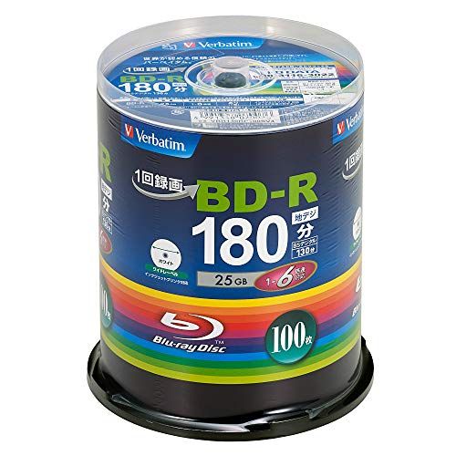 Verbatim バーベイタム 1回録画用 ブルーレイディスク BD-R 25GB 100枚 ホワイトプリンタブル 片面1層 1-6倍速 VBR130RP100SV4ｍａ