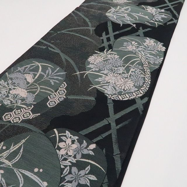 夏物の袋帯　正絹　オシャレ帯締め添えて 美品・夏袋帯】絽 夏着物 正絹 tomihisa“シックに目を惹く、おしゃれ