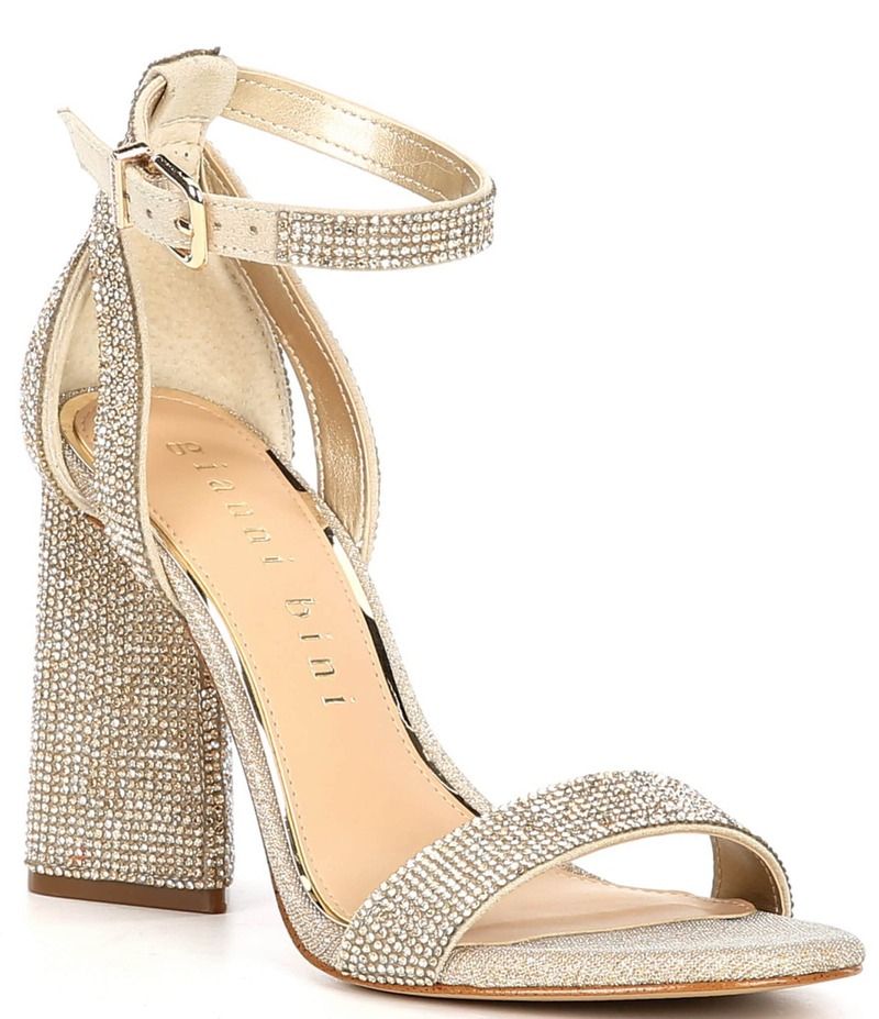 ジャンビニ レディース シューズ サンダル アンクル ヒール Gianni Bini Dericka Rhinestone Ankle Strap Block Heel Dress Sandals S
