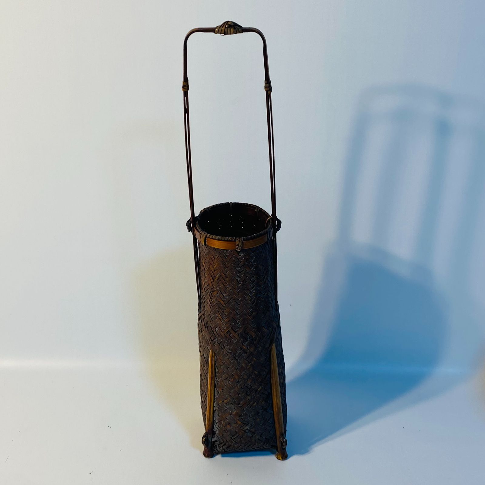 手付角網代籠 篭花入 網代編み 茶道具 茶道 お茶 抹茶 唐物写 花瓶 