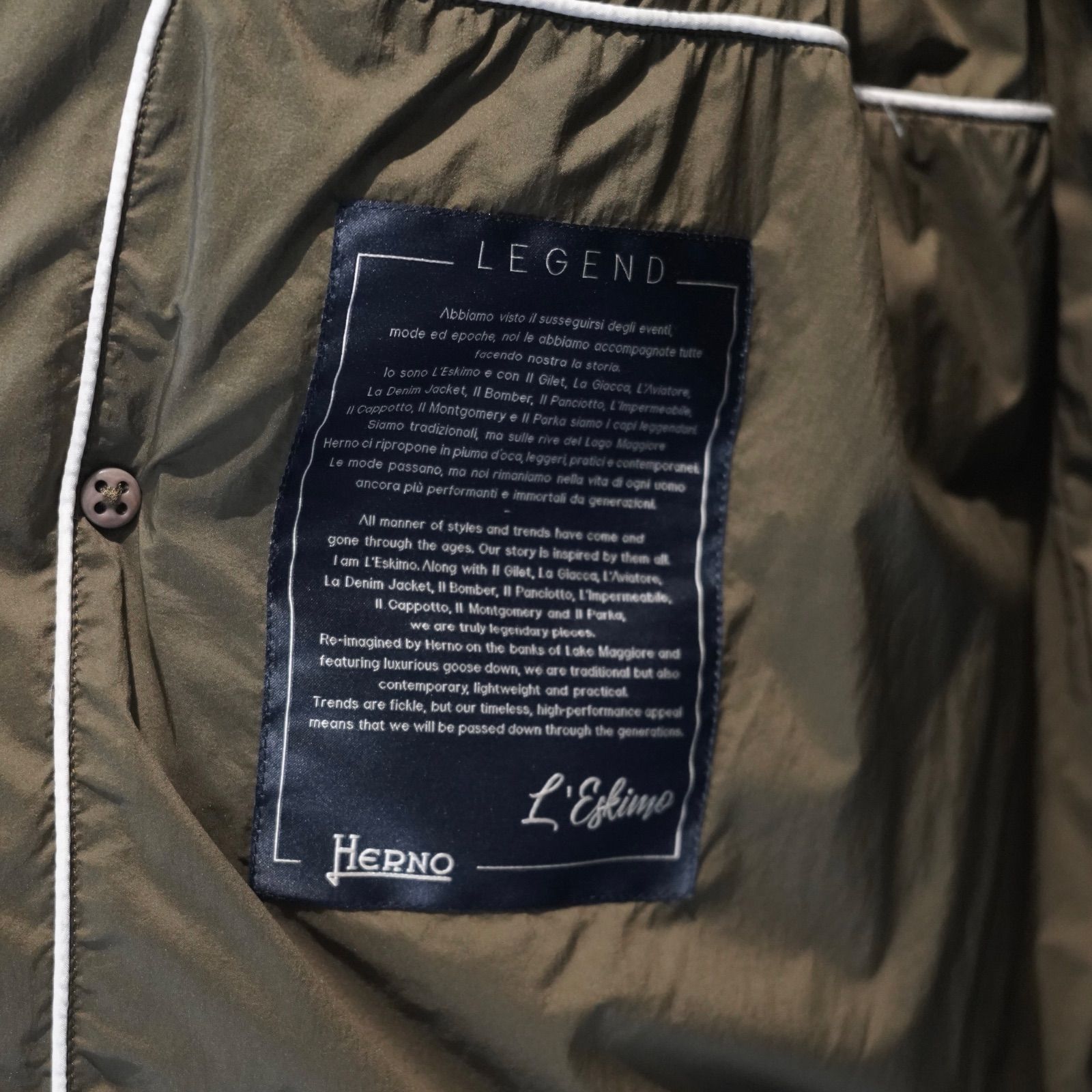 HERNO LEGEND N-3B型ダウンジャケット ミドル丈 フード付き ミリタリー 