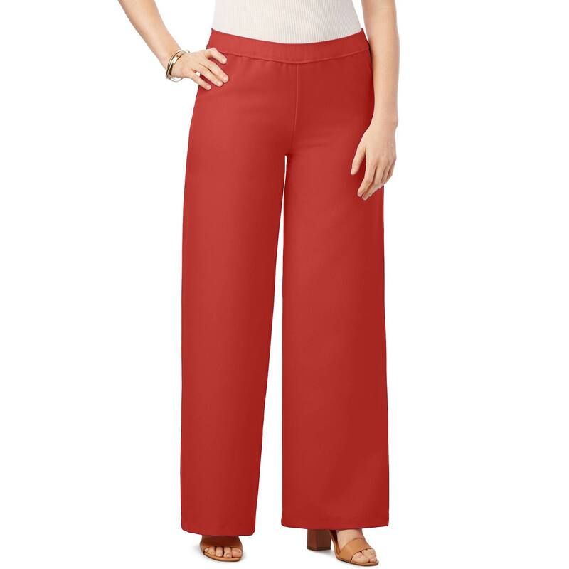 ロアマンズ レディース ボトムス カジュアルパンツ ワイドレッグ プラスサイズ Roamans Womens Plusize Wide Leg Bend Over Pant Sunset Coral