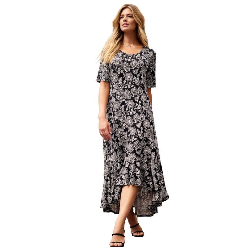 ジェシカロンドン レディース トップス ワンピース プラスサイズ ニット マキシ Jessica London Womens Plusize Stretch Knit Flounce Hemaxi D