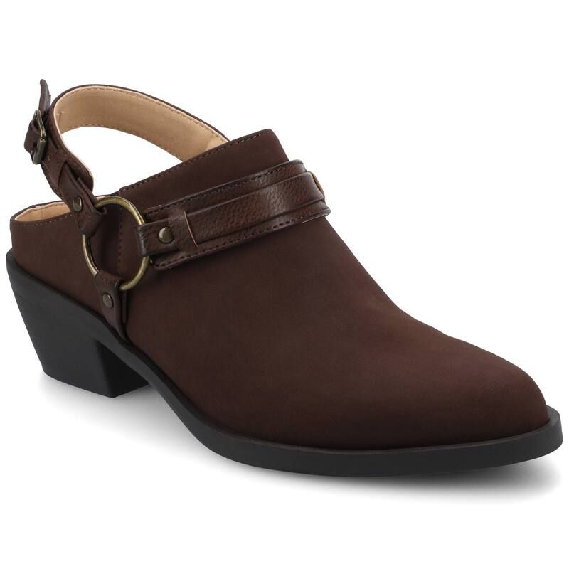 ジャーニー レディース シューズ サンダル ヒール Journee Urbana Womens Pointed Toe Cuban Heel Strappy Mules Chocolate チョコレー