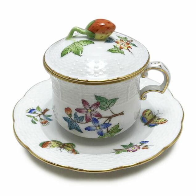 HEREND ヴィクトリアプレーン クリームカップ&ソーサー 蓋つき ABランク 51