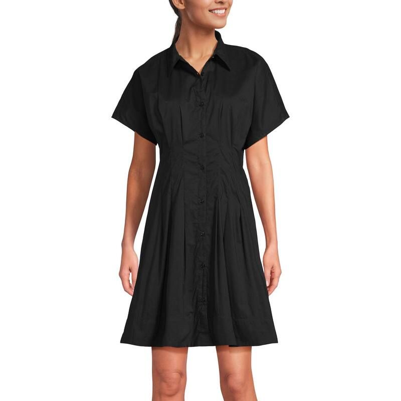 ランズエンド レディース トップス ワンピース シャツ Womens Lands End Cambric Above the Knee Shirt Dress Black ブラック