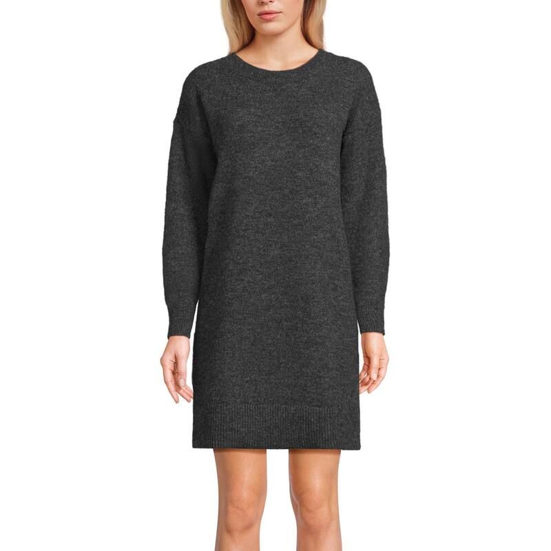 ランズエンド レディース トップス ワンピース ミニ セーター Womens Lands End Fuzzy Bow Back Mini Sweater Dress Dk Charcoal Heath