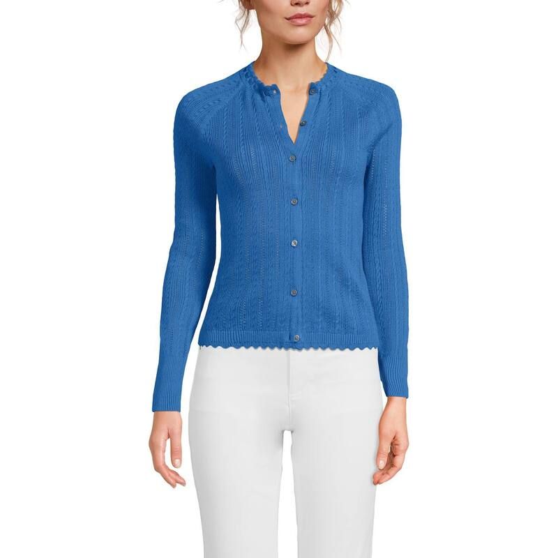 ランズエンド レディース アウター ニット・セーター サテン コットン カーディガン Womens Lands End Cotton Pointelle Satin Trim Cardigan Swe