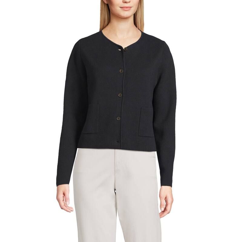 ランズエンド レディース アウター ニット・セーター コットン ブレザー Womens Lands End Fine Gauge Cotton Milano Blazer Sweater Black
