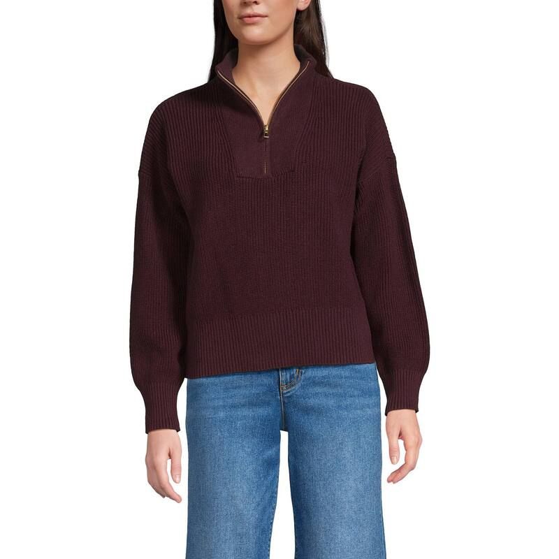 ランズエンド レディース アウター ニット・セーター ハーフジップ Womens Lands Endrifter Shaker Wedge Quarter Zip Sweater Aged Wine