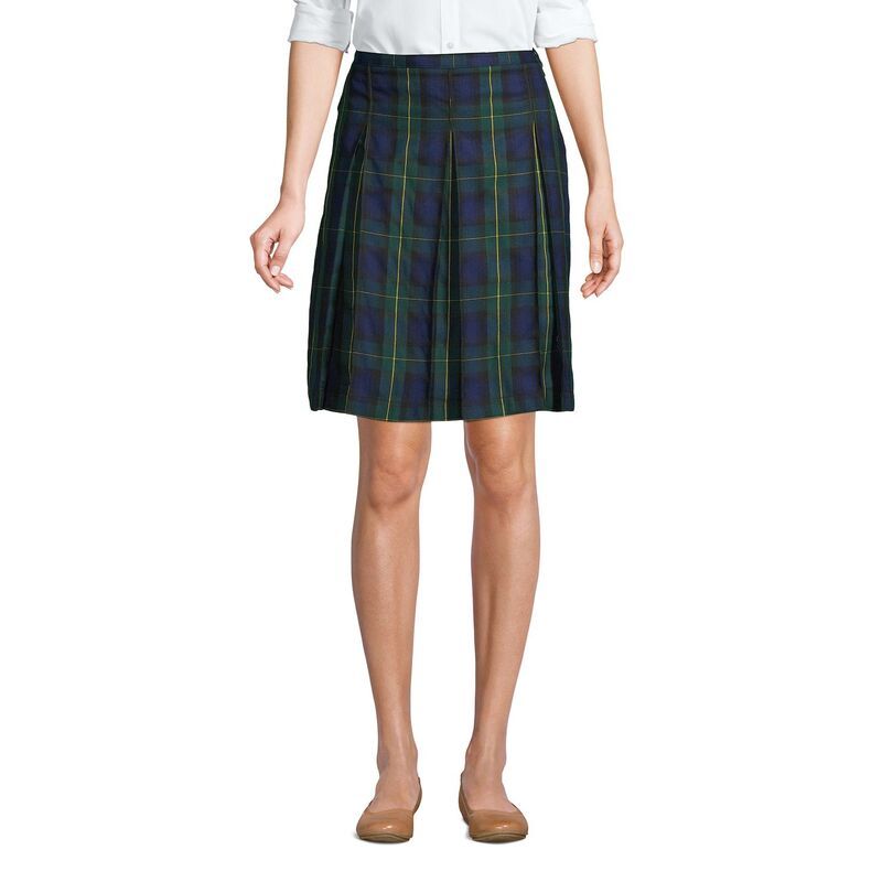ランズエンド レディース ボトムスカート Womens Lands End Plaid Box Pleat Skirt Plaid Hunter Navy ネイビー