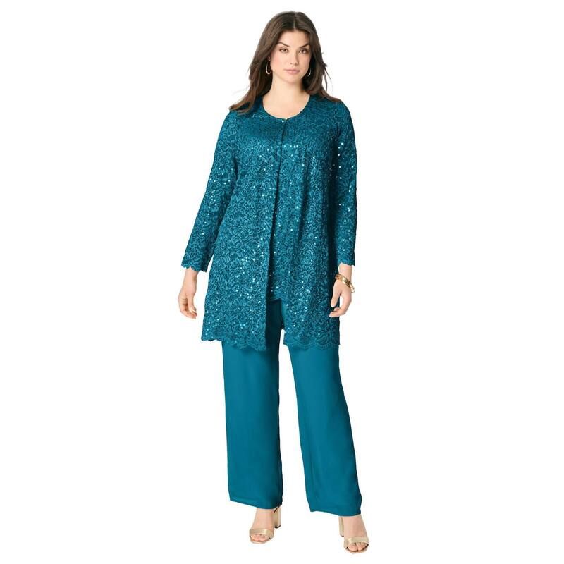 ロアマンズ レディース アウター ジャケット・ブルゾン プラスサイズ スパンコール レース Roamans Womens Plusize Sequined Lace Jacket Pant Set D