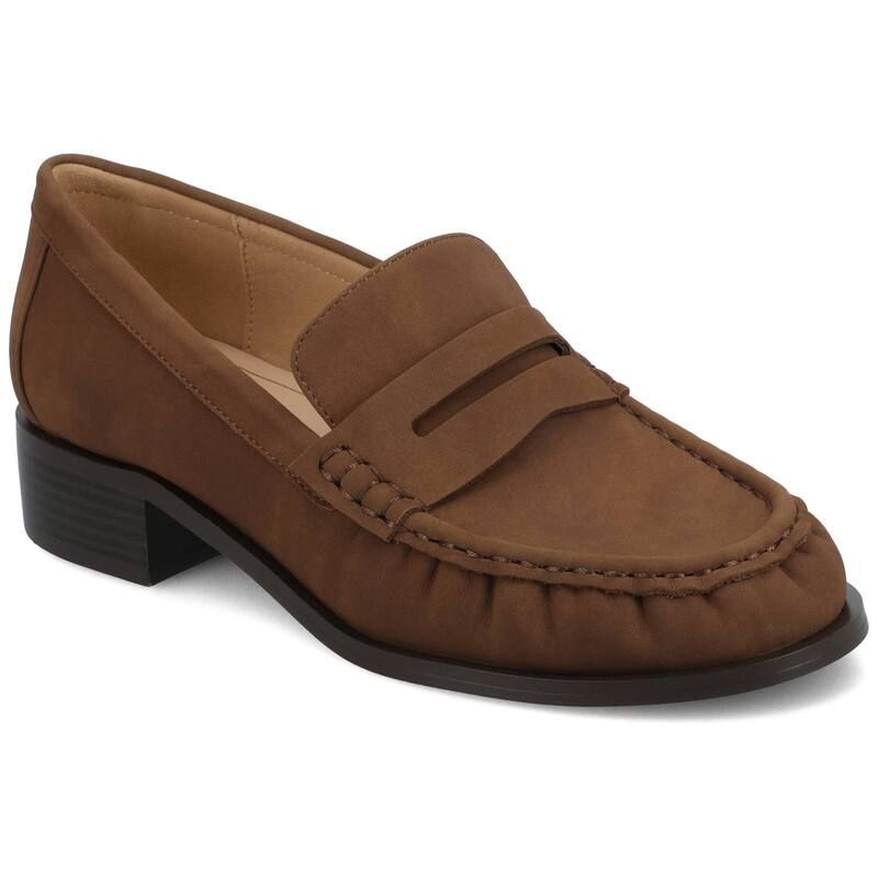 ジャーニー レディース シューズ スリッポン・ローファー ギャザー ヒール Journee Danna Womens Block Heel Ruched Penny Loafers Brown ブラウ