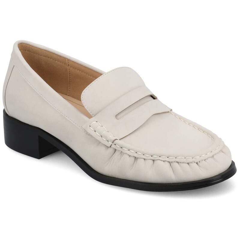 ジャーニー レディース シューズ スリッポン・ローファー ギャザー ヒール Journee Danna Womens Block Heel Ruched Penny Loafers Bone