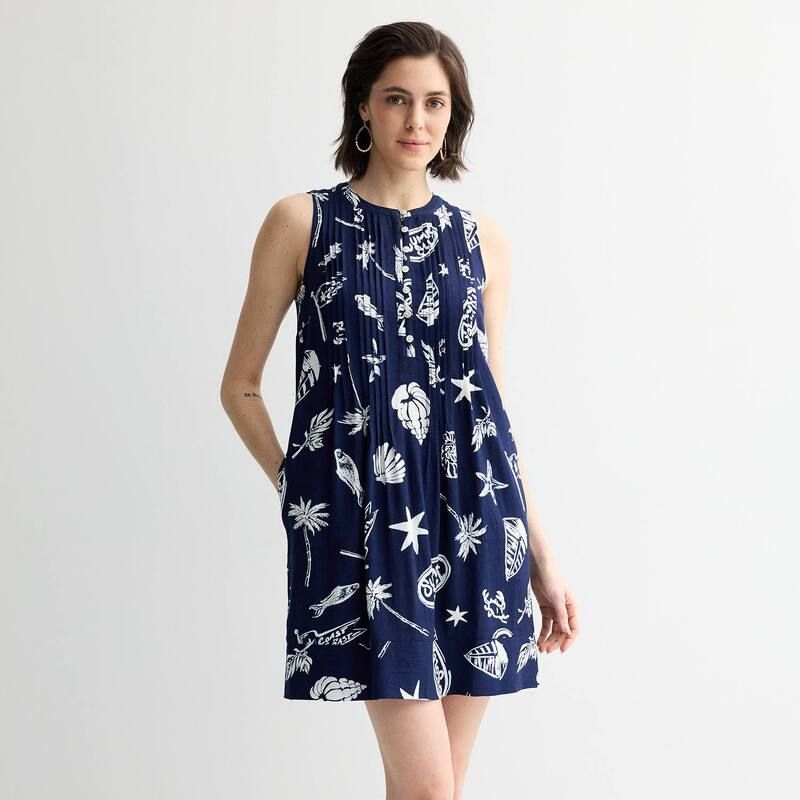 ソノマ レディース トップス ワンピース ノースリーブ Womensonoma Goods For Life Sleeveless Pintuck Dress Navy Marine Toss ネイビ