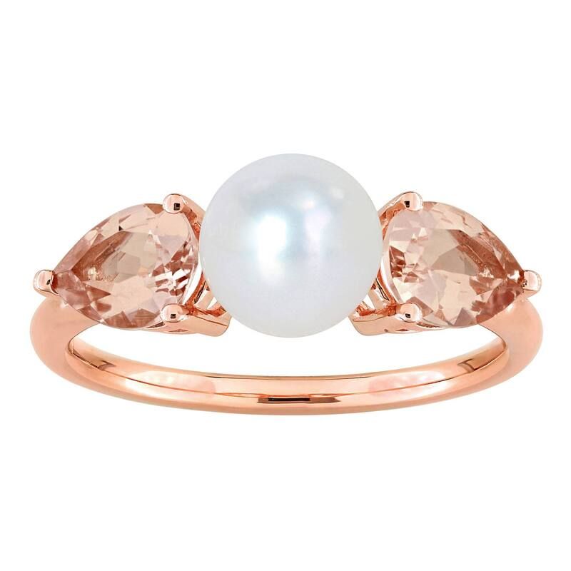 ステラ グレース レディース アクセサリー リング Stella Grace 14k Rose Gold Morganite Freshwater Cultured Pearl 3Stone Ring
