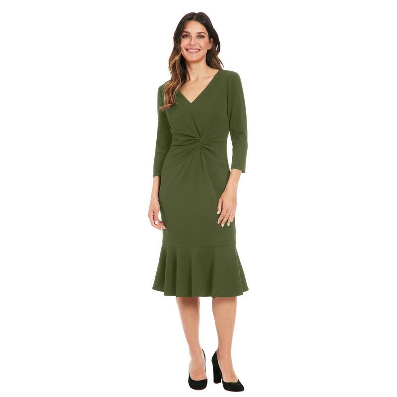 ロンドンタイムス レディース トップス ワンピース Vネック プチ ミディ Petite London Times Quarter Sleeve VNeck Side Twist Midi Dress