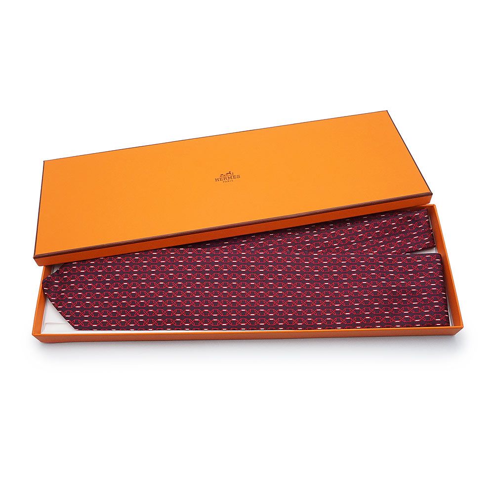 エルメス アントルシャ ENTRECHAS シルク100％ リドゥヴァン ルージュ レッド ネクタイ 8CM 箱付 HERMES（新品・未使用品） エルメス アントルシャ ENTRECHAS シルク100％ リドゥヴァン ルージュ