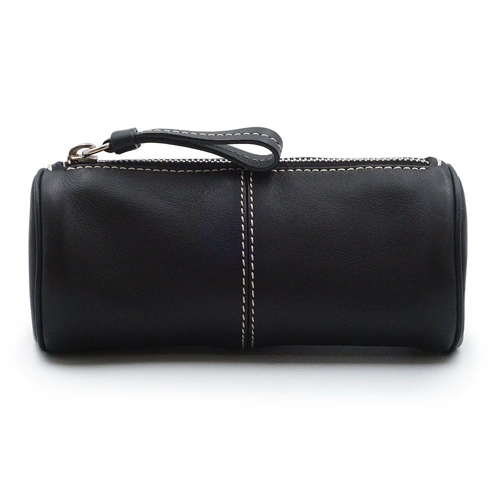 トッズ XAW0R22 ステッチ ラウンド レザー ブラック ミニ ポーチ シルバー金具 TOD’S（未使用　展示品）