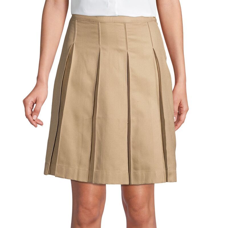 ランズエンド レディース ボトムスカート Womens Lands End School Uniform Twill Box Pleat Skirt Khaki カーキ
