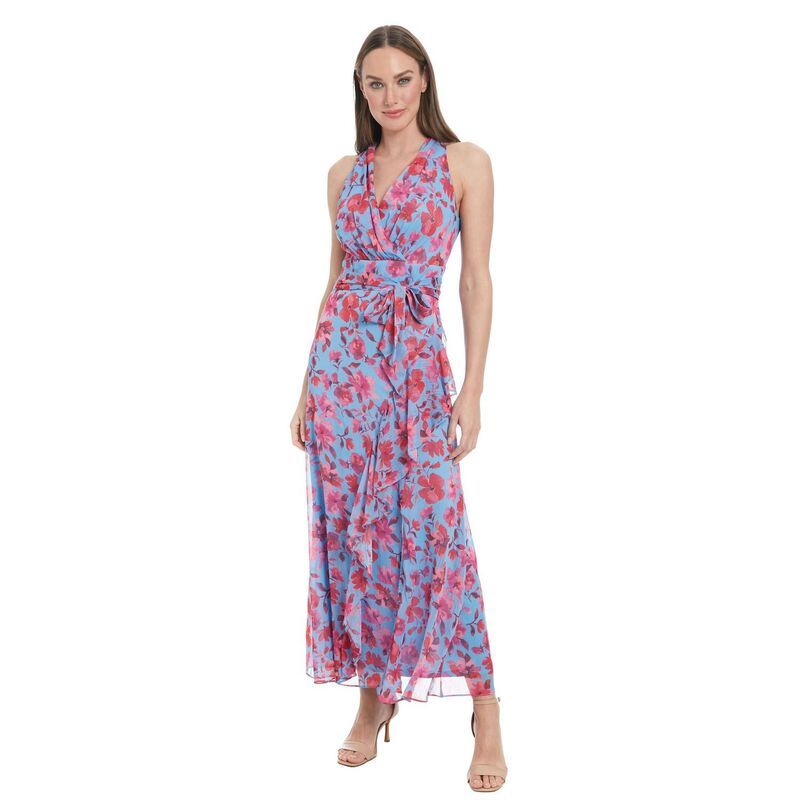 ロンドンタイムス レディース トップス ワンピース フラワー柄 マキシ フラワー ホルター Womens London Times Floral Watercolor Halter Neck Ruff