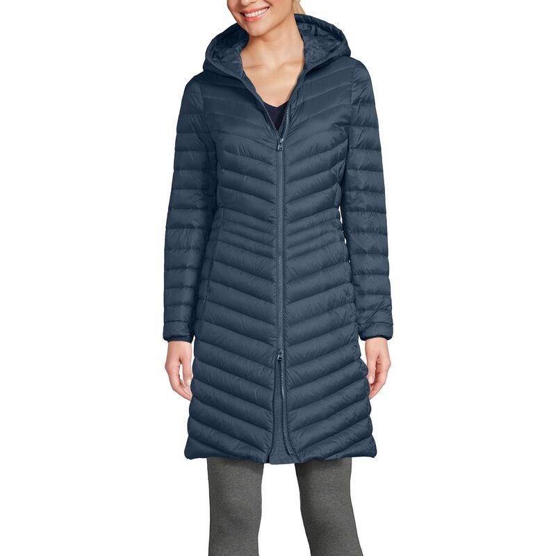 ランズエンド レディース アウター ジャケット・ブルゾン コート ダウン Womens Lands End Hooded Wanderweight Ultralight Packable Long D