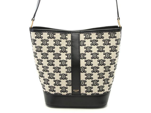 CELINE セリーヌ バッグ トリオンフ スモールバケット ホワイト/ブラック キャンバス/レザー ﾊﾞｯｸﾞ AP093570 ショルダーバッグ キャンバス/カーフ ブラック レディース【中古】433