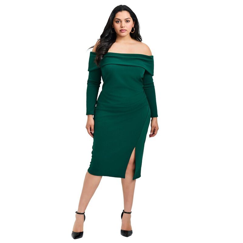 アベニュー レディース トップス ワンピース プラスサイズ Avenue Womens Plusize Collette Off Shoulder Gathered Waist Dress Emera