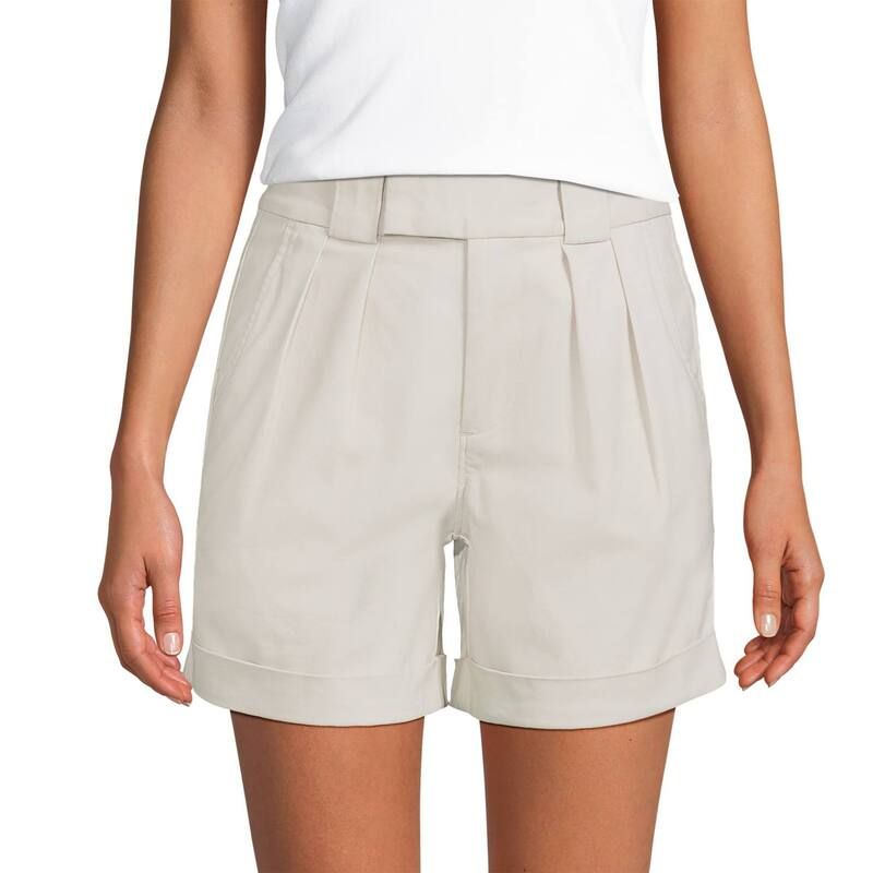 ランズエンド レディース ボトムス ハーフパンツ・ショーツ プリーツ ショートパンツ Womens Lands End Chino High Rise Pleated 7in Shorts Light