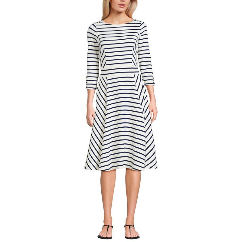 ランズエンド レディース トップス ワンピース Womens Lands End Starfish 34 Sleeve Dress Ivory Sea Stripe アイボリー