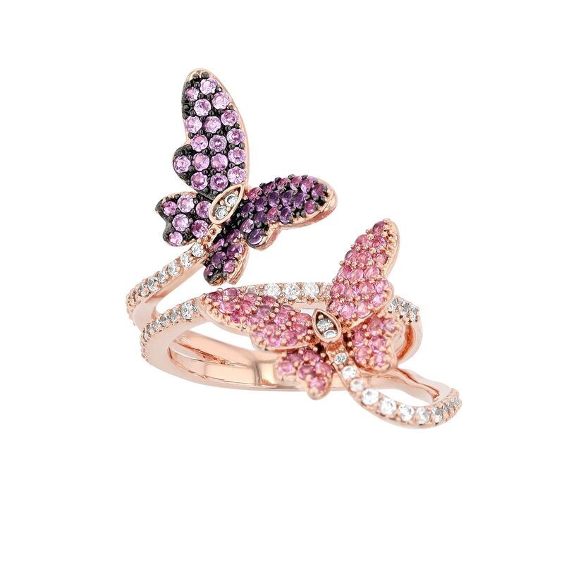 アンブランデッド レディース アクセサリー リング Unbranded 18k Rose Gold Over Silver Pink Purple Cubic Zirconia Butterfly R