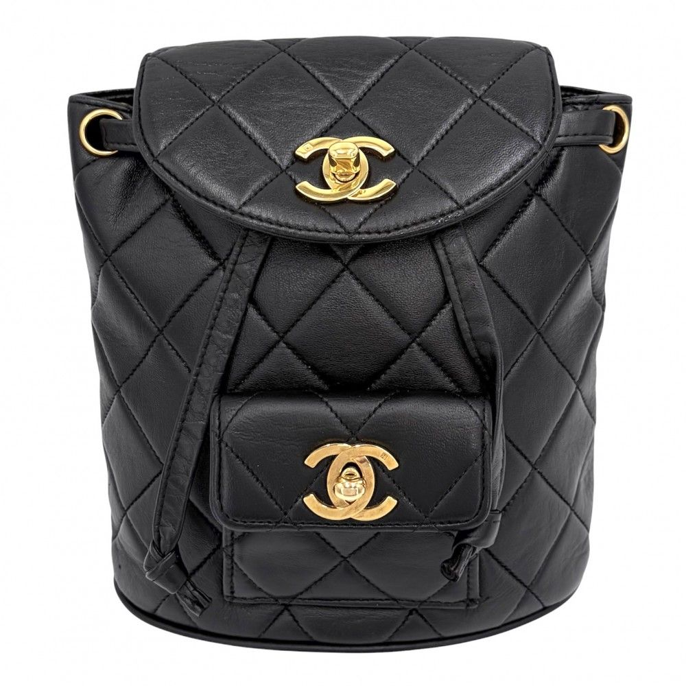 シャネル リュック レディース マトラッセ バックパック チェーンショルダー ターンロック ココマーク CHANEL レザー ブラック 黒 ゴールド金具【中古品】