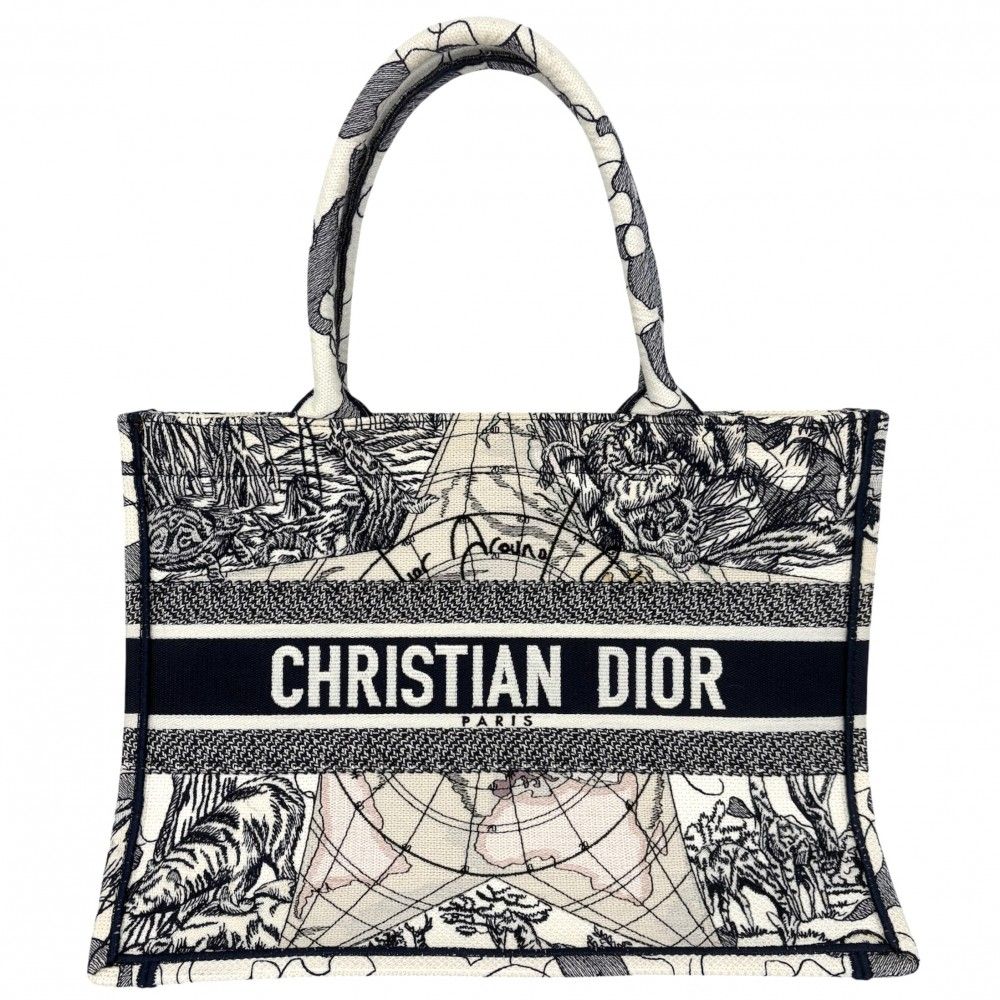 クリスチャンディオール ハンドバッグ レディース ブックトート ピエトロルッフォ 地図 BOOK TOTE Christian Dior キャンバス アイボリー ネイビー 紺【中古品】