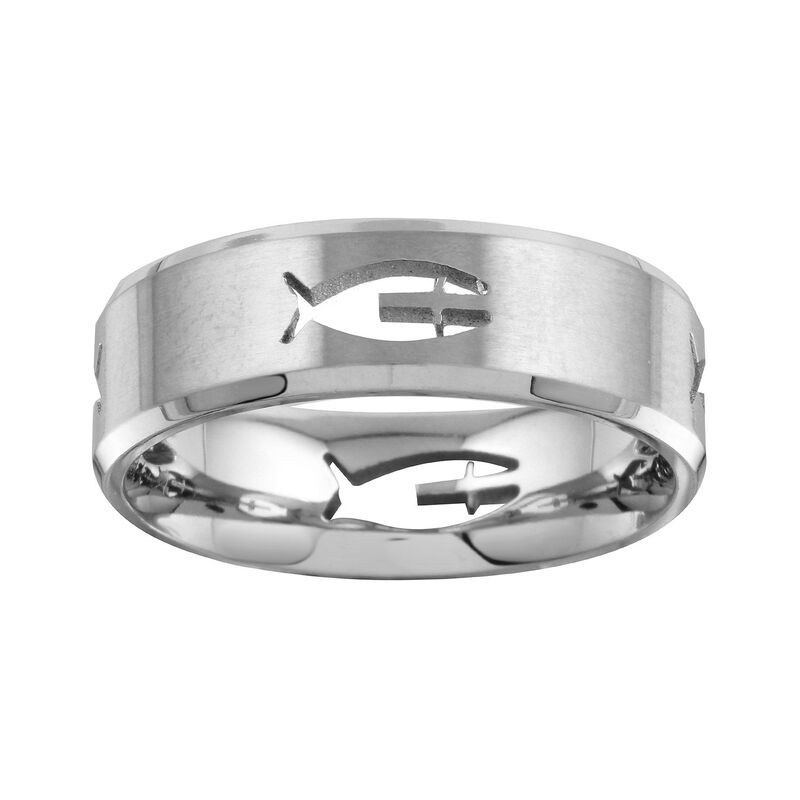 アンブランデッド メンズ アクセサリー リング カットアウト Mens Unbranded Titanium Fish cut out band Silver Tone シルバー