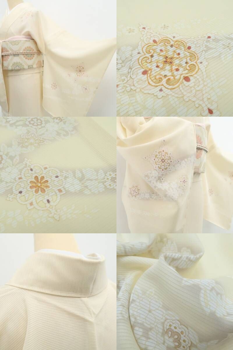 新品・夏訪問着】絽 お仕立て上がり品 金駒刺繍 華文 夏着物 仕付け糸