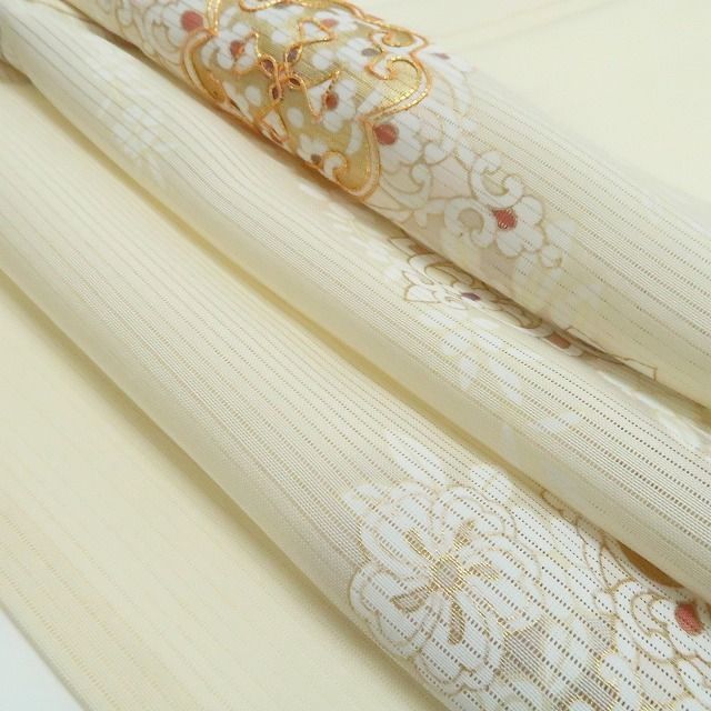 新品・夏訪問着】絽 お仕立て上がり品 金駒刺繍 華文 夏着物 仕付け糸