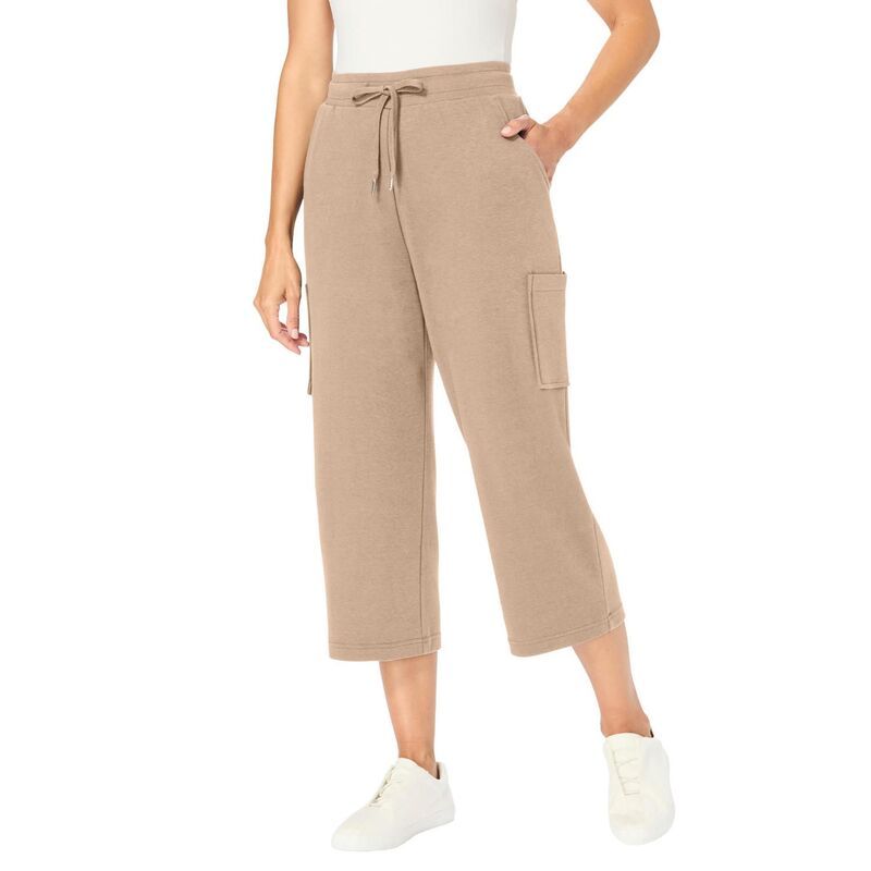 ウーマン ウィズイン レディース ボトムス カジュアルパンツ プラスサイズ キャップ ニット Woman Within Womens Plusize Knit Cargo Capri New Khak