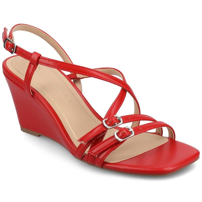 ジャーニー レディース シューズ サンダル Journee Collection Clinne Womens Multi Strap Wedge Sandals Red レッド