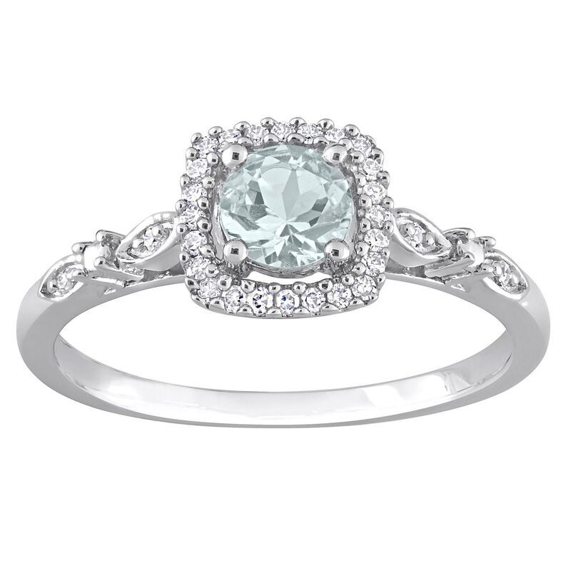 ステラ グレース レディース アクセサリー リング Stella Grace Sterling Silver Aquamarine 110 CaratW Diamond Square Halo Rin