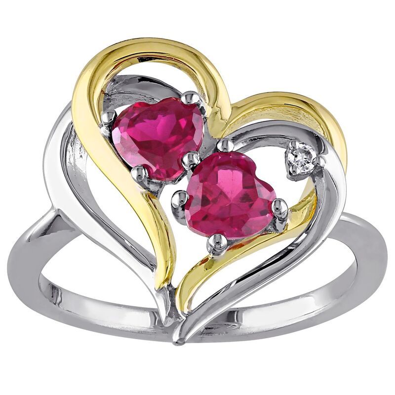 ステラ グレース レディース アクセサリー リング Stella Grace 2Tone Silver Lab Created Ruby Diamond Accent Double Heart Rin