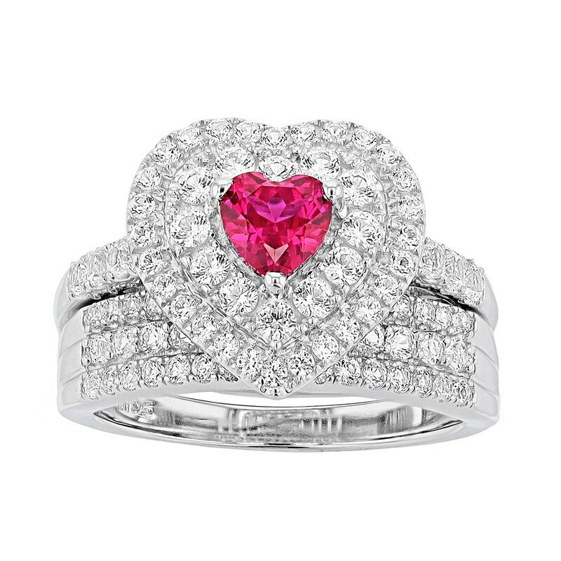 アンブランデッド レディース アクセサリー リング Unbranded Sterling Silver Gemstone Heart Engagement Ring Set Ruby Red レッド