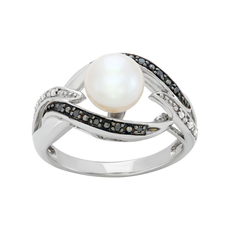 アンブランデッド レディース アクセサリー リング Unbranded Freshwater Cultured Pearl and Black and White Diamond Accent Ste