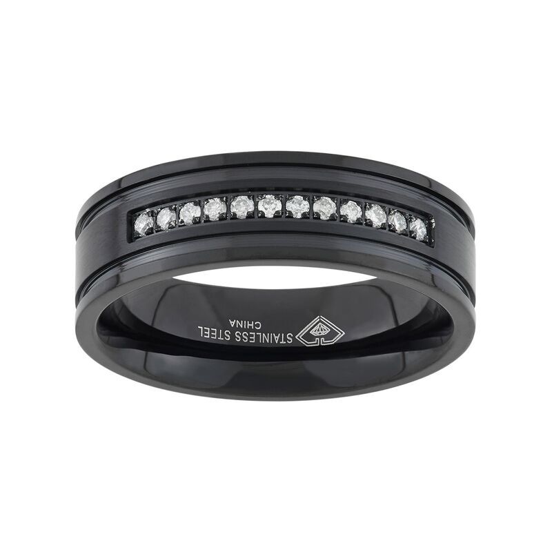 アンブランデッド メンズ アクセサリー リング Tシャツ Unbranded 16 CaratW Diamond Black IonPlated Stainlessteel Wedding Band