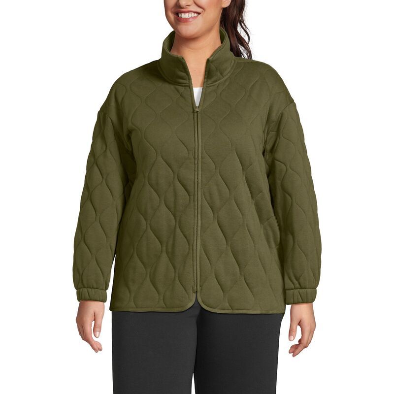 ランズエンド レディース アウター ニット・セーター プラスサイズ キルティング ジャケット Plusize Lands End RainDefenseriousweats Quilted FullZ