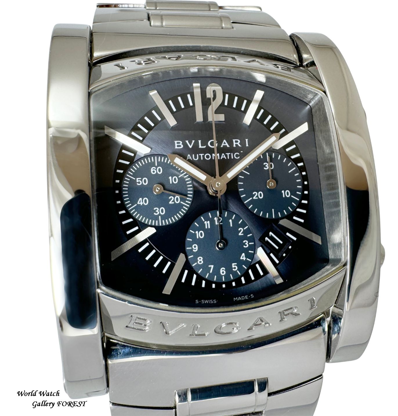 【ブルガリ BVLGARI☆アショーマ】AA44SCH 中古 メンズ腕時計 クロノグラフ 自動巻き ネイビー文字盤【外装仕上げ☆Aランク】