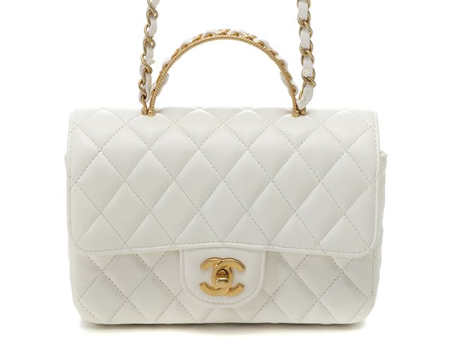 CHANEL　シャネル　ミニマトラッセ20　トップハンドル　チェーンショルダー　ホワイト/GP　ラムスキン　AS4023【中古】【207】2143700215799