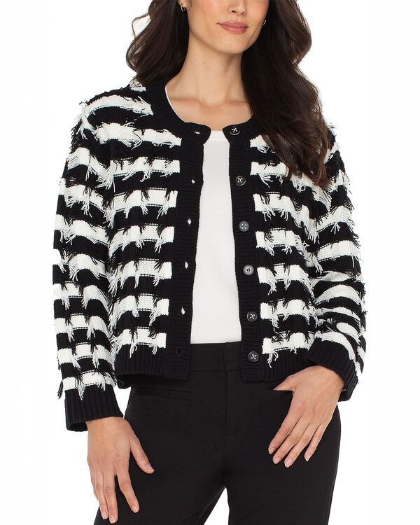 リヴァプール ロサンゼルス レディース アウター ニット・セーター フリンジ Liverpoolos Angeles Fringe Trim Sweater Black White Fringe ホワ