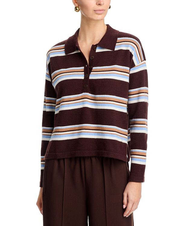 アクア レディース トップス ポロシャツ AQUA Striped Polo Top Exclusive Brown ブラウン