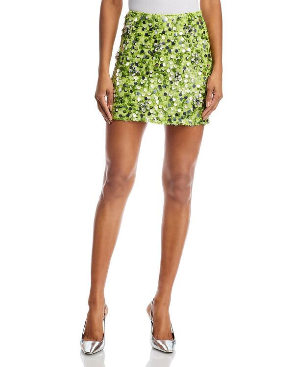 アクア レディース ボトムスカート ミニ スパンコール AQUA Sequin Mini Skirt Exclusive Lime Green ライム